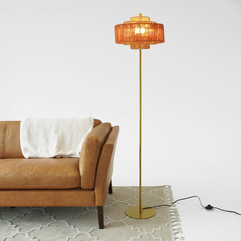 Katie Bohemian Tiered Rope Floor Lamp with Gold Base
