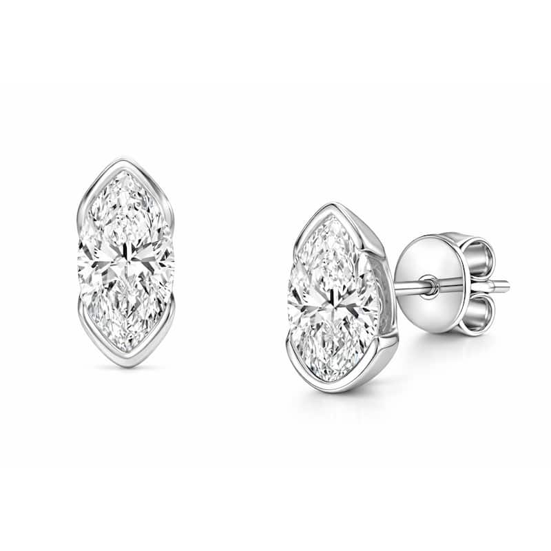 Auriya 14k Gold Lab Grown Marquise Diamond Stud Earrings 0.50 to 8.00 ct. tw. Push-Back (F-G VS) - White - White - 8