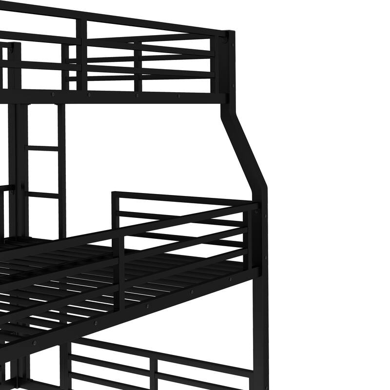 Roomfitters Full over Queen over Queen Metal Triple Bunk Bed with Safety Guardrails, Heavy-Duty Noise-Reduced Frame, Black