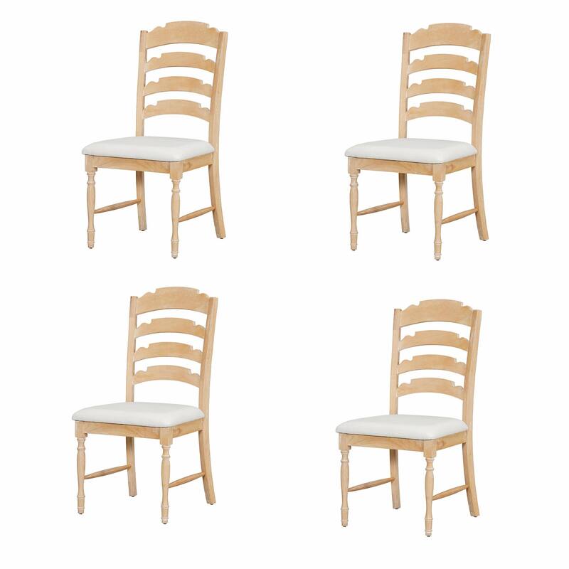 Vintage Traditional 4-Piece Upholstered Dining Chairs with Serrated Backs - Natural
