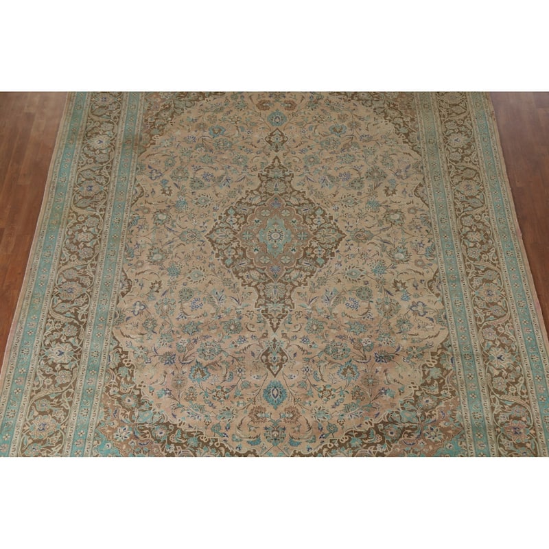 Hand Knotted Oriental 100% Wool Carpet Traditional Floral Peach Mashad Area Rug - 12' 9'' X 9' 10''