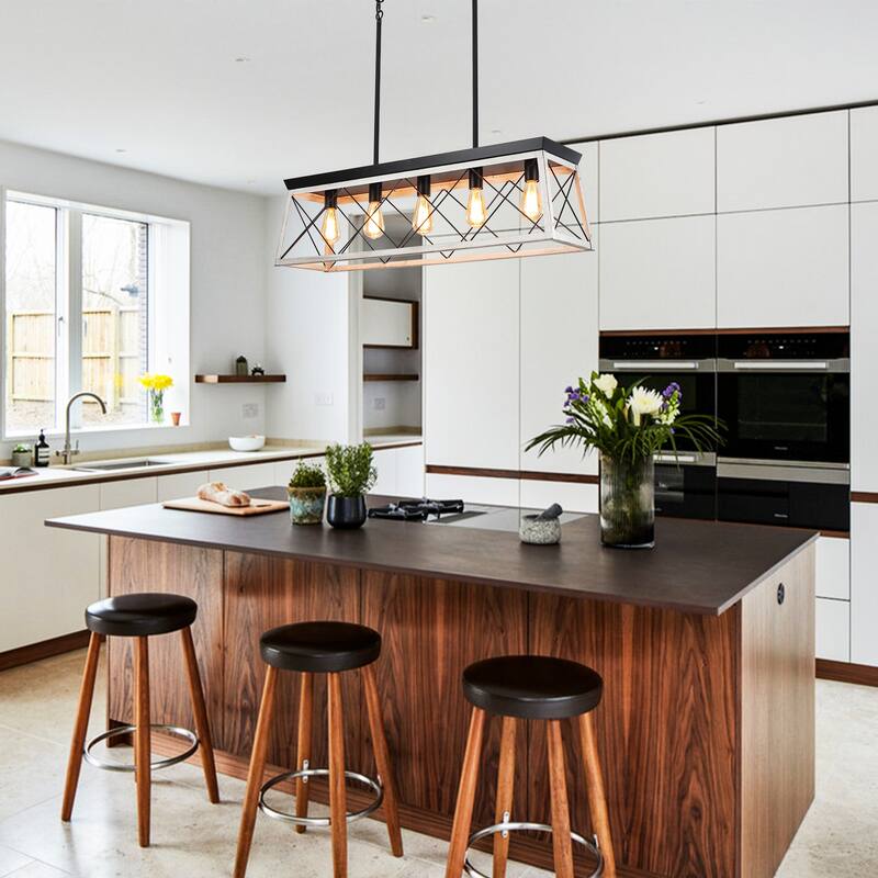 5-Light Vintage Industrial Chandelier for Kitchen Island Dining Room Living Room