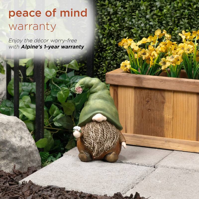 Gnome with Green Hat Holding a Flower