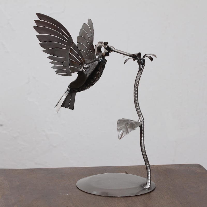 Novica Handmade Flitting Hummingbird Upcycled Metal Auto Part Sculpture