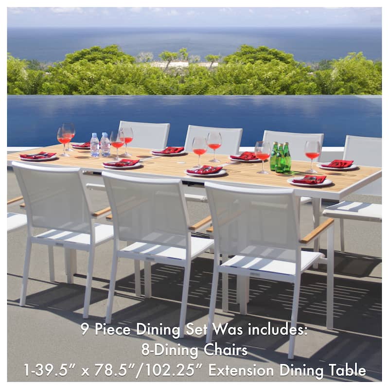 Catania White 9-Piece Aluminum Outdoor Dining Set with Sling Set in White - N/A