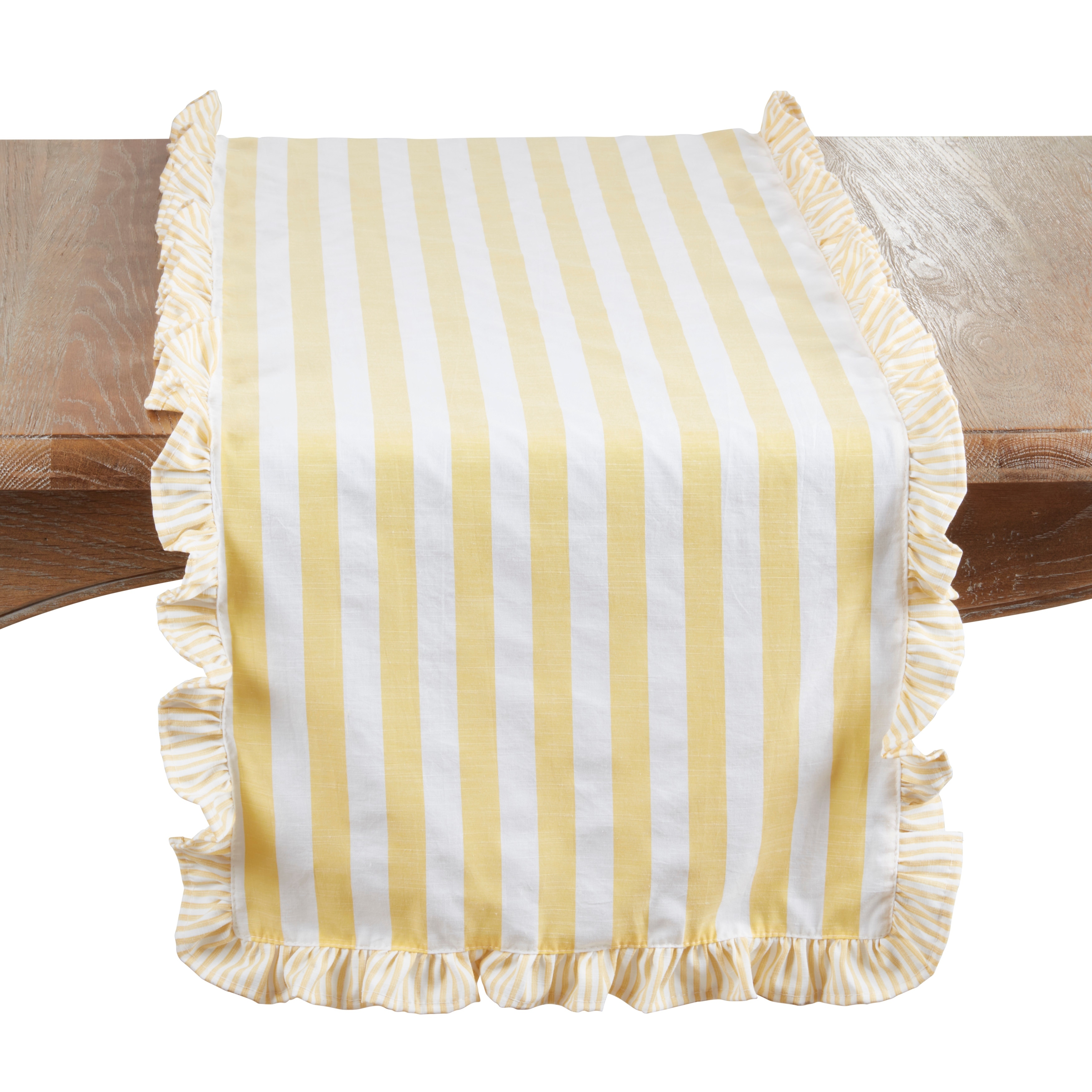 Striped Ruffle Edge Table Runner - Decorative Non-Reversible Cotton Blend Table Runner for Dining Table, 16"x72"