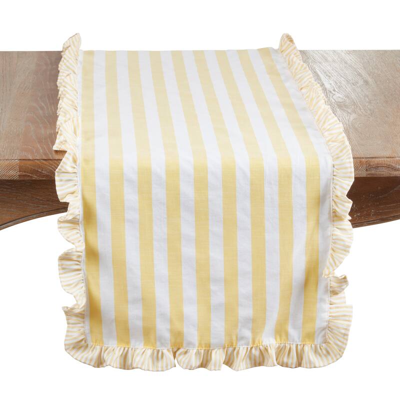 Striped Ruffle Edge Table Runner - Decorative Non-Reversible Cotton Blend Table Runner for Dining Table, 16"x72" - 16"x72" - Yellow