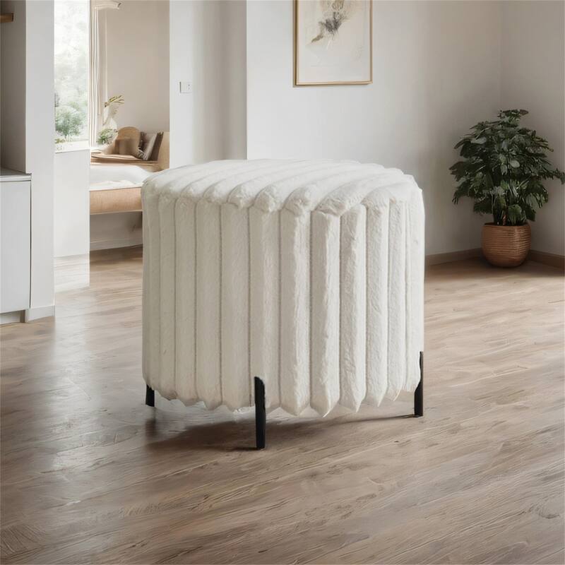 22.05" Upholstered Round Ottoman with Metal Legs for Bedroom
