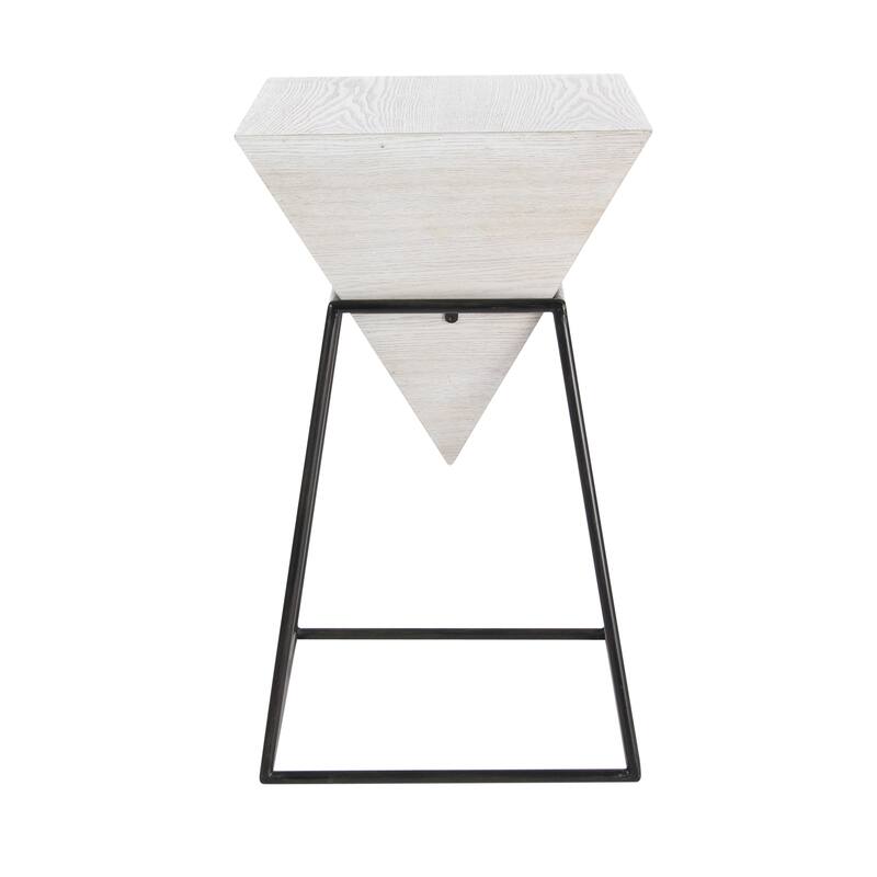 Wood Geometric Inverted Pyramid Accent Table with Black Metal Stand - White or Black - Roche River Decor