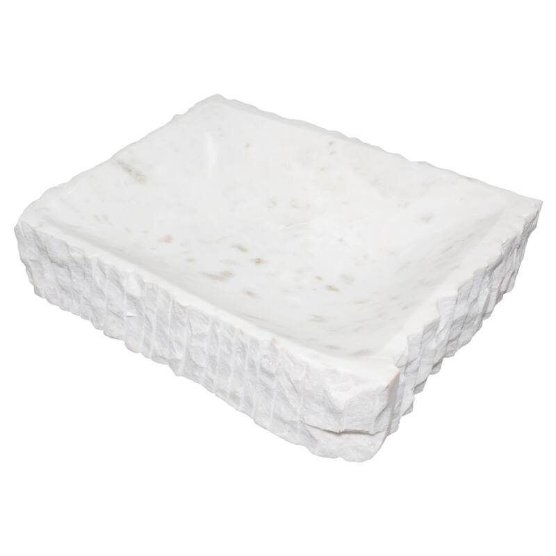 White Marble Rect. Bowl W/Uneven Edges Lg. - White