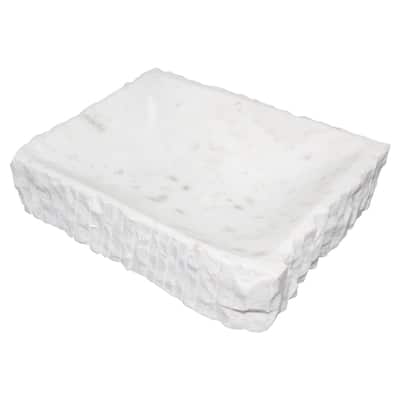 White Marble Rect. Bowl W/Uneven Edges Lg. - White