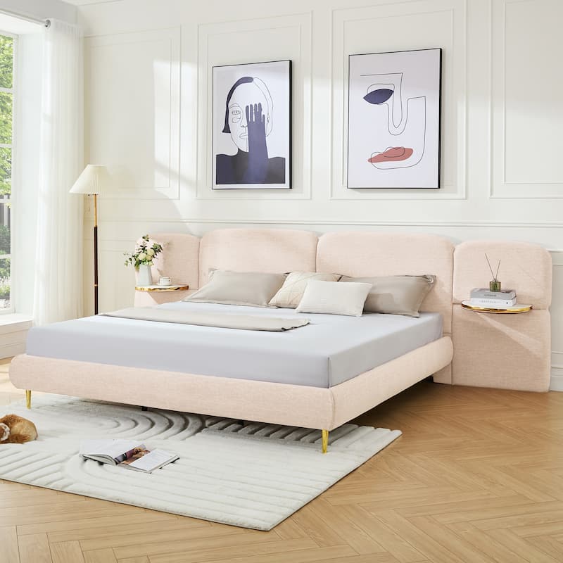 Christopher Knight Home - Thorne Upholstered Bed Frame with Headborad and 2 Side Panel Nightstands