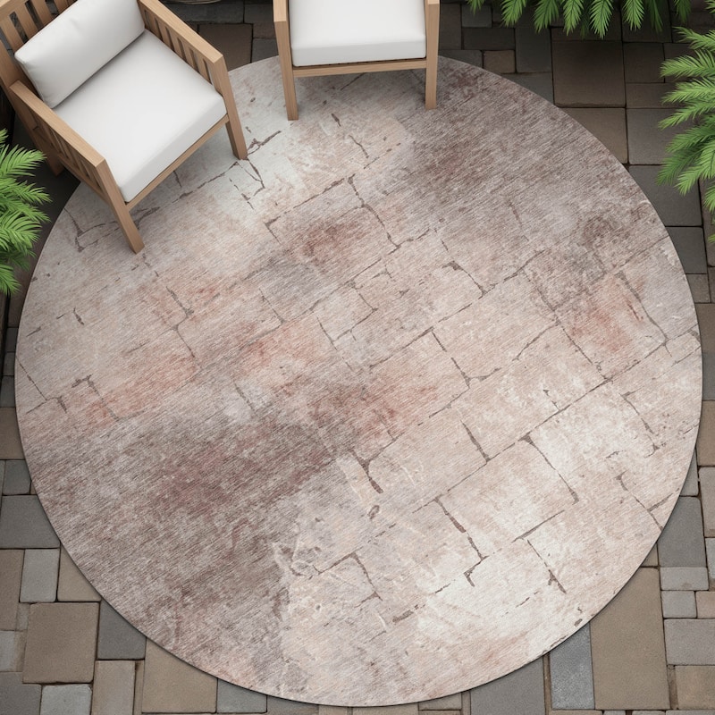 Machine Washable Indoor/Outdoor Vintage Bricks Chantille Rug - Coral - 8' x 8'