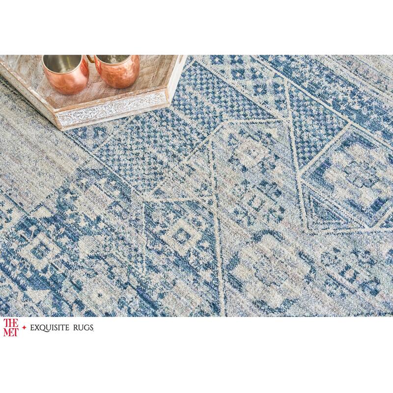 The Met X Exquisite Rugs Vintage Looms Light Blue/Blue Area Rug.