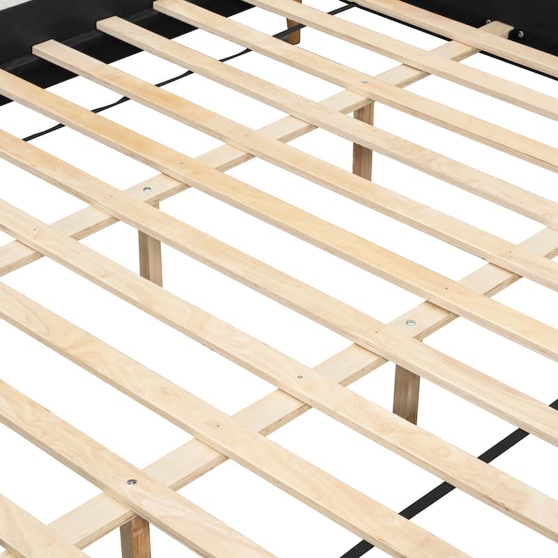 Boucle Upholstered Platform Bed with Rounded Corner Wingback Headboard