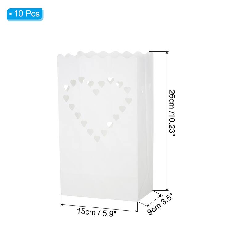 White Paper Luminary Bags, Heart Flame Resistant Candle Bags - 10 Pcs