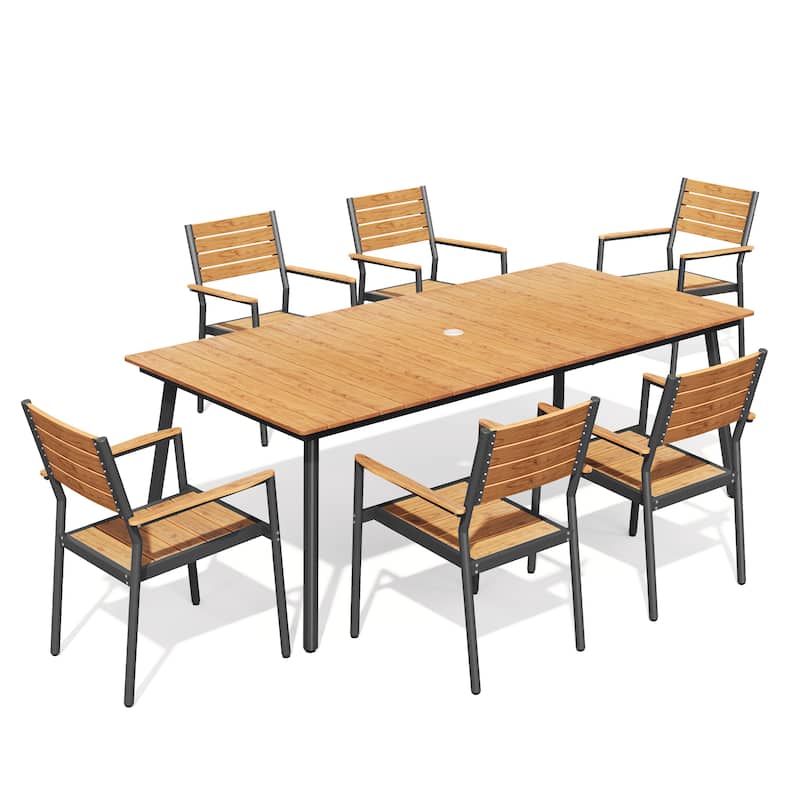 Outdoor Aluminum Rectangle 7-piece Patio Dining Set with Umbrella Hole