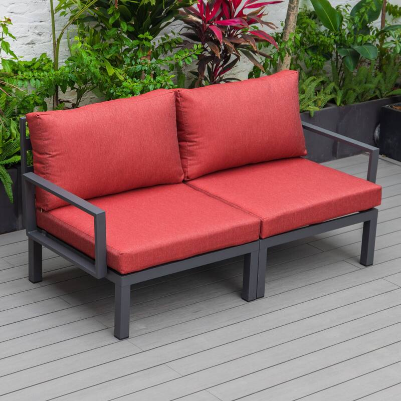 LeisureMod Hamilton Modern 2-Piece Accent Arm Chair with Removable Cushion, 2-Seater Sofa for Home Outdoor Patio Porch Garden