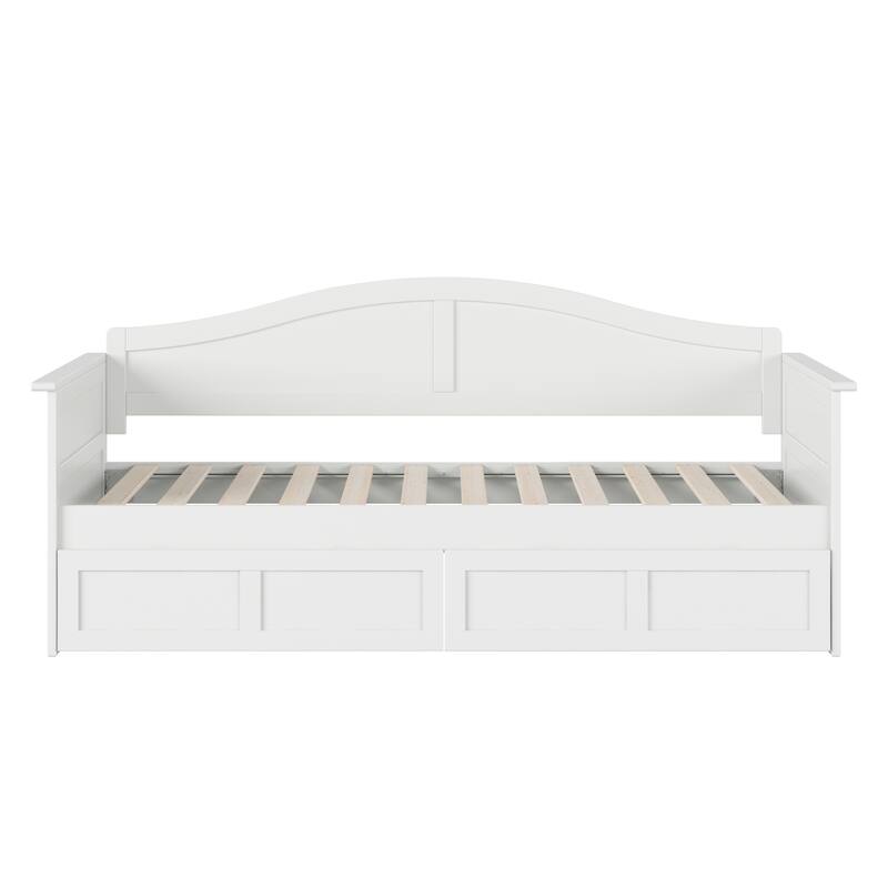 Twin Daybed with Drawers - White Wood Frame, Modern Design, Storage Bed
