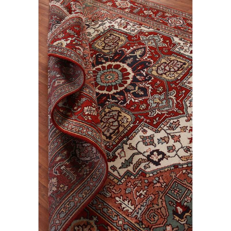 Hand Knotted Oriental 100% Wool Carpet Traditional Medallion Beige & Ivories Heriz (serapi) Area Rug - 10' 0'' X 7' 11''