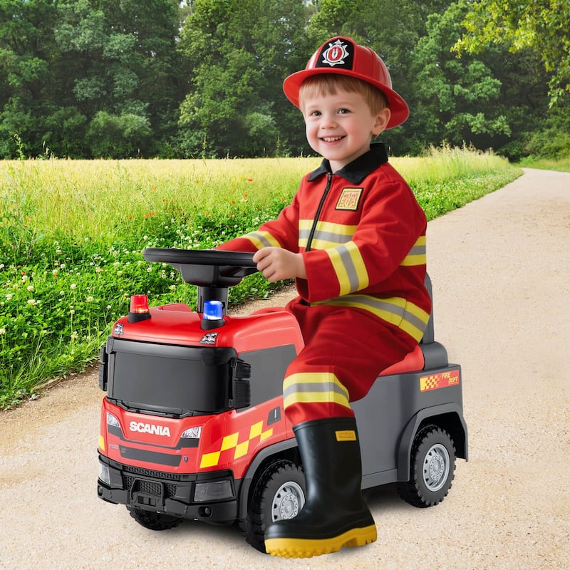 Costway Licensed Scania Toy Fire Truck with Lights Sounds & Under-Seat - See Details