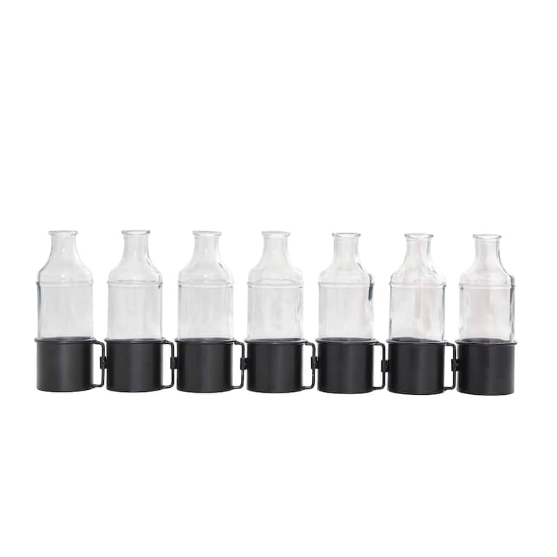 Black Metal Adjustable Bottle Decorative Vase with Clear Glass Bottles