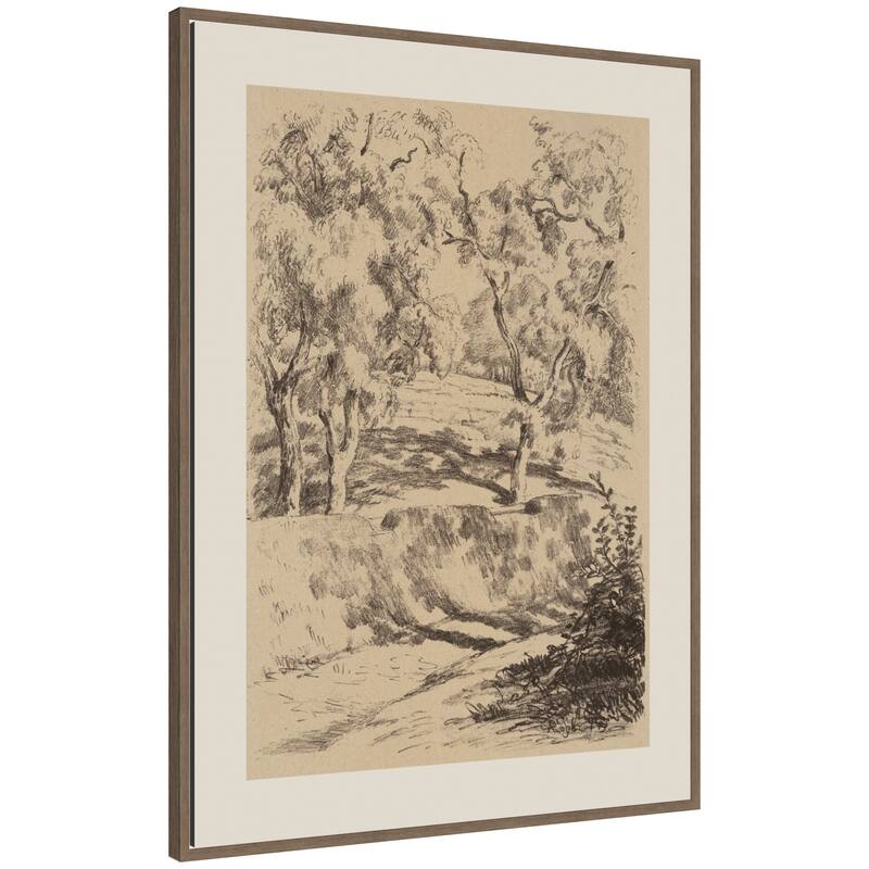 Kate and Laurel Near Brantome 1928 Roger Fry by Nostalgia Prints Framed Canvas Wall Art Print - 28 x 38 - Walnut