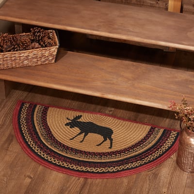 Cumberland Stenciled Moose Jute Rug Half Circle w/ Pad 16.5x33