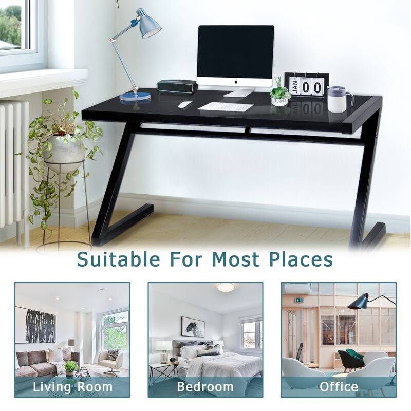 Professional Z-Leg Tempered Glass Gaming and Study Desk with Built-In USB Cable