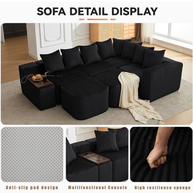 Boneless Modular Sofa with USB, Wireless Charging & Coffee Table Board