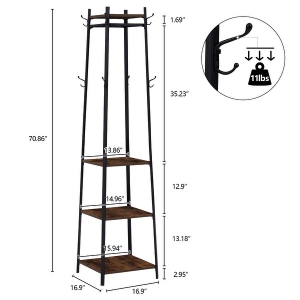 Kinsuite Coat Stand with 3 Shelves Hall Trees Free Standing with