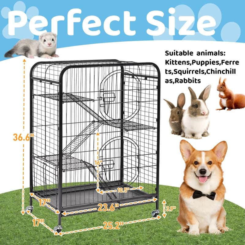 Black Metal Pet Crate Cage Kennel With Wheels