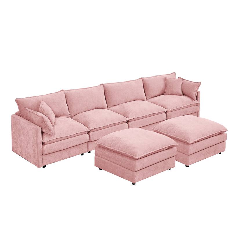 U Shaped Modular Sectional Sofa with Movable Ottoman, Comfy Chenille 4-Seater Cloud Couch, High-Resiliency Foam Deep Seat Sofa
