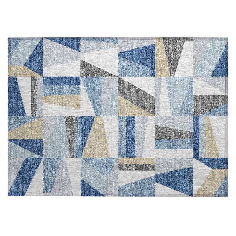 Machine Washable Indoor/ Outdoor Contemporry Mosaic Chantille Rug