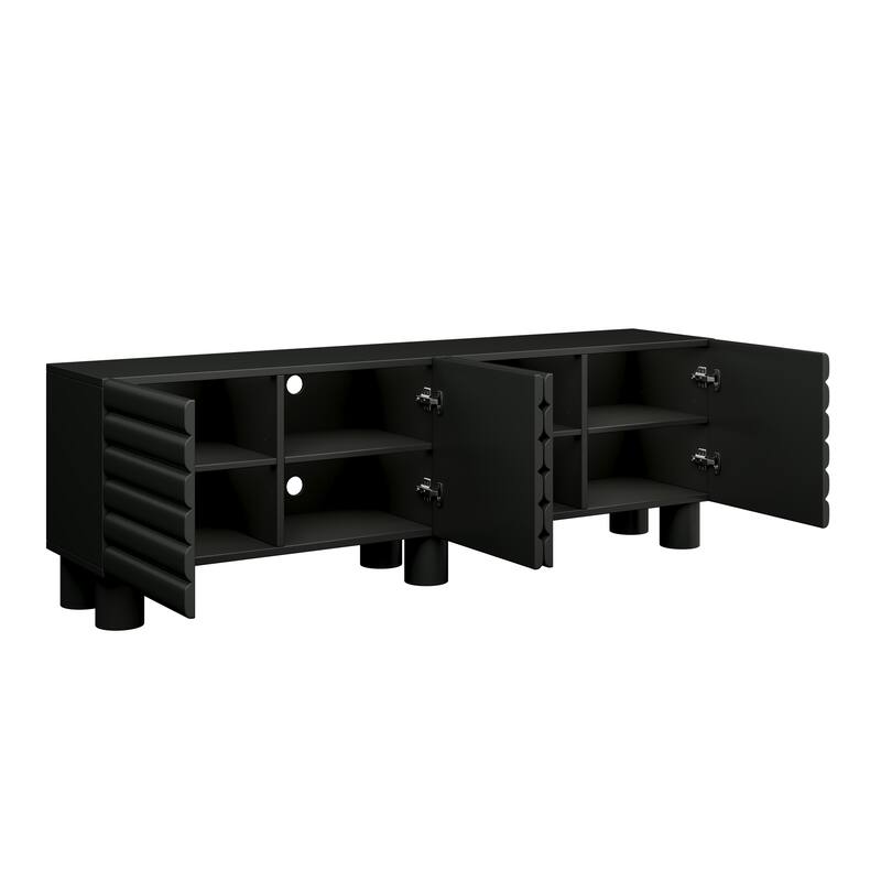 Wavy Door TV Cabinet with Adjustable Shelves & Cable Holes, Media Console Table TV Stand for TVs Up to 75"