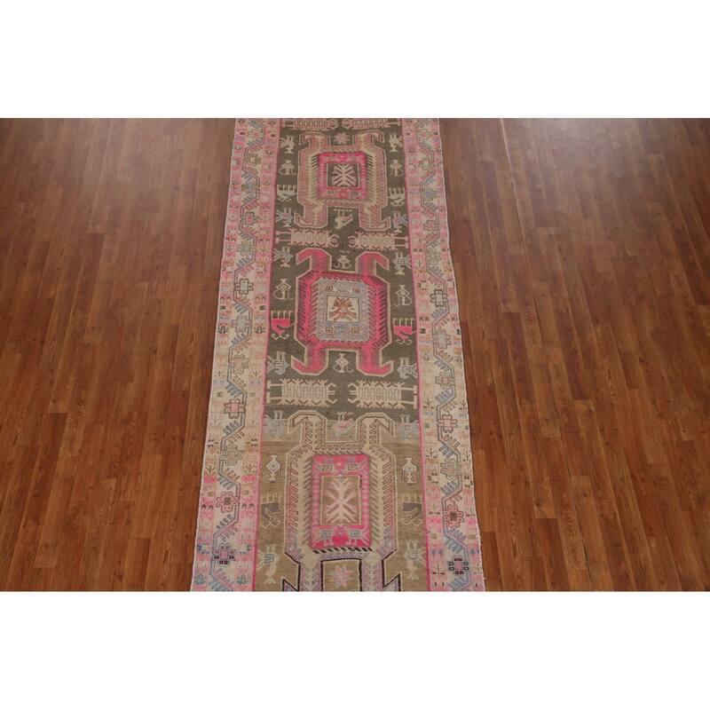 Tribal Meshkin Persian Vintage Runner Rug Handmade Wool Carpet - 3'8" x 10'9"