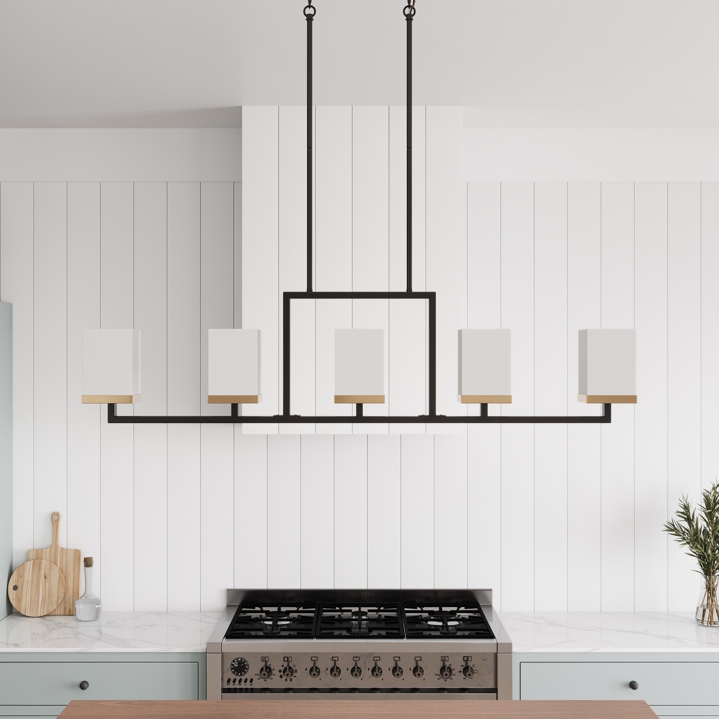Modern 5-Light Kitchen Island Chandelier Over Table with Glass Shade