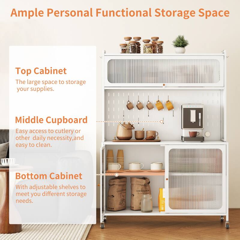 Kitchen Pantry Cabinet, Tall Storage Cabinet with Glass Doors & Adjustable Shelves, Cabinet Cupboard