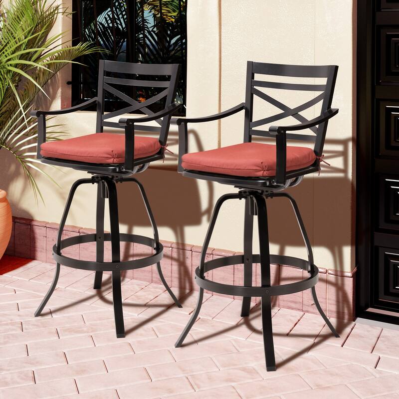 Pellebant Patio Outdoor Aluminum Swivel Bar Stools with Sunbrella Cushion - 21.7 in W x 16.5 in D x 46 in H