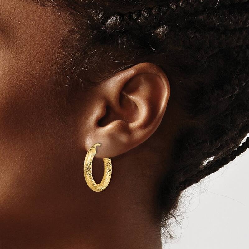 Curata 14k Yellow Gold Sparkle Cut Round Hoop Earrings - 23.4x22.35mm