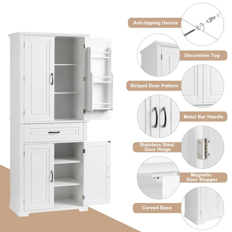 Bathroom Floor Cabinet, Freestanding Storage Cabinet with Doors and Drawer, Kitchen Cupboard with Adjustable Shelf