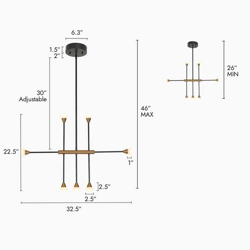 Modern 7-Light Black Gold LED Chandelier DIY Dimmable Pendant Lights for Dining Room - 32.5" L x 22.5" H