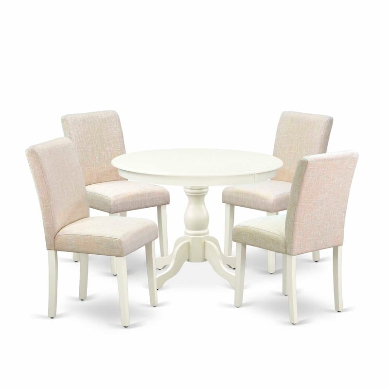 HomeStock 5-Pc Linen White Finish Solid Wood Top Dining table with 4 Chairs