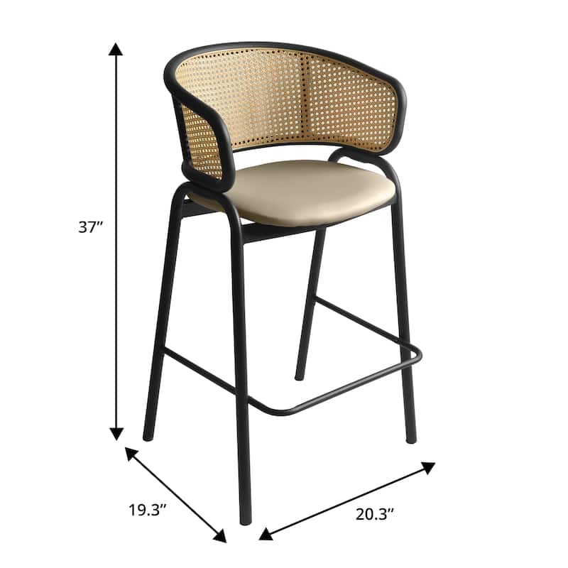 LeisureMod Ervilla Modern Wicker Leather Bar Stool with Curved Back & Stainless Steel Frame for Home & Kitchen