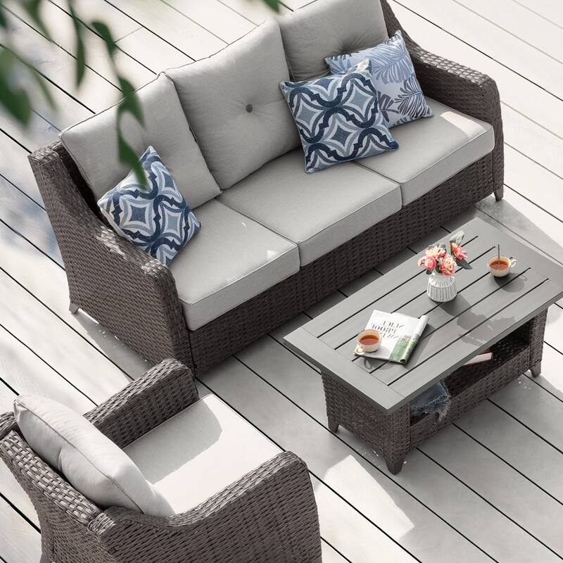 Patio 4-Piece Conversation Set Wicker Sofa Set with Soft Cushions