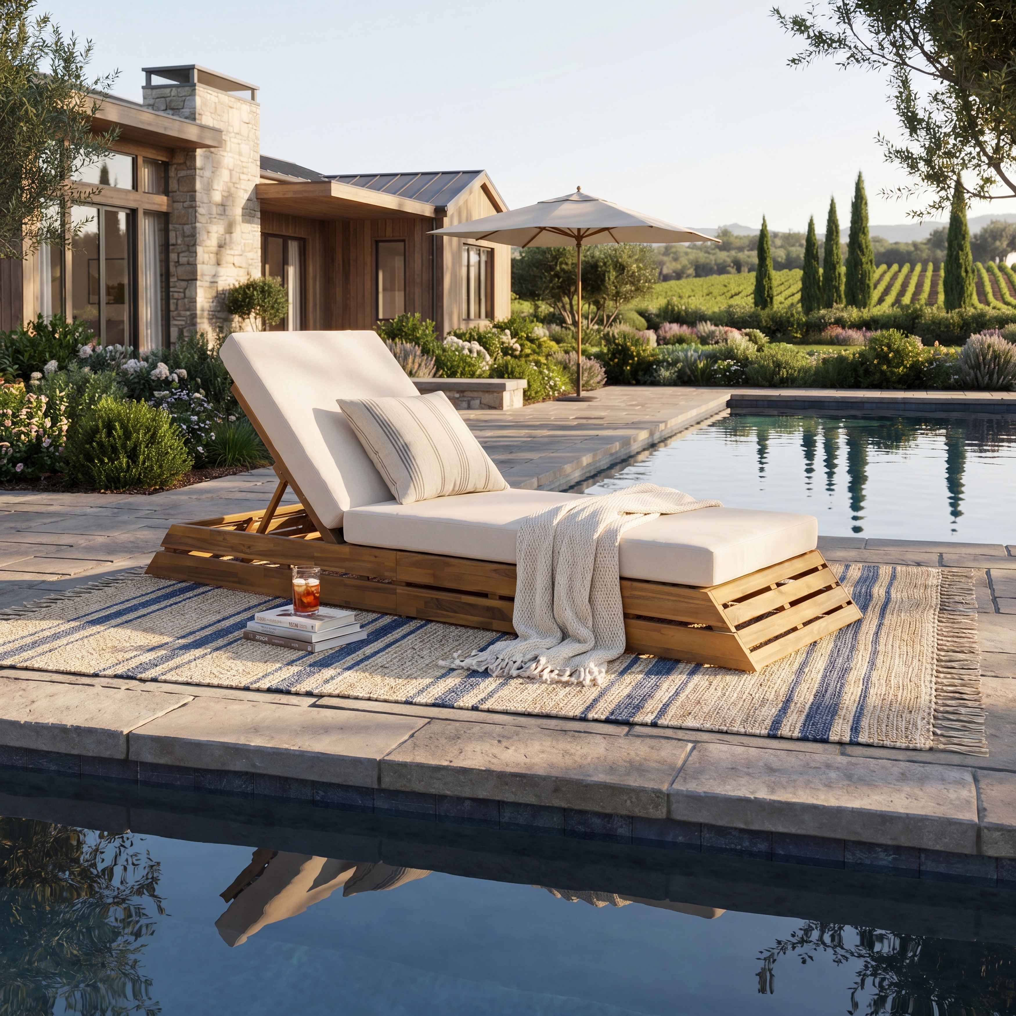 Christopher Knight Home - Cedar Outdoor Chaise Lounge, Acacia Wood Frame, 3-Fold Adjustable Backrest & Water-Resistant Cushion
