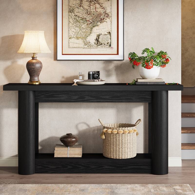 63 Inch Entryway Console Table, 2-Tier Sofa Table Behind the Couch
