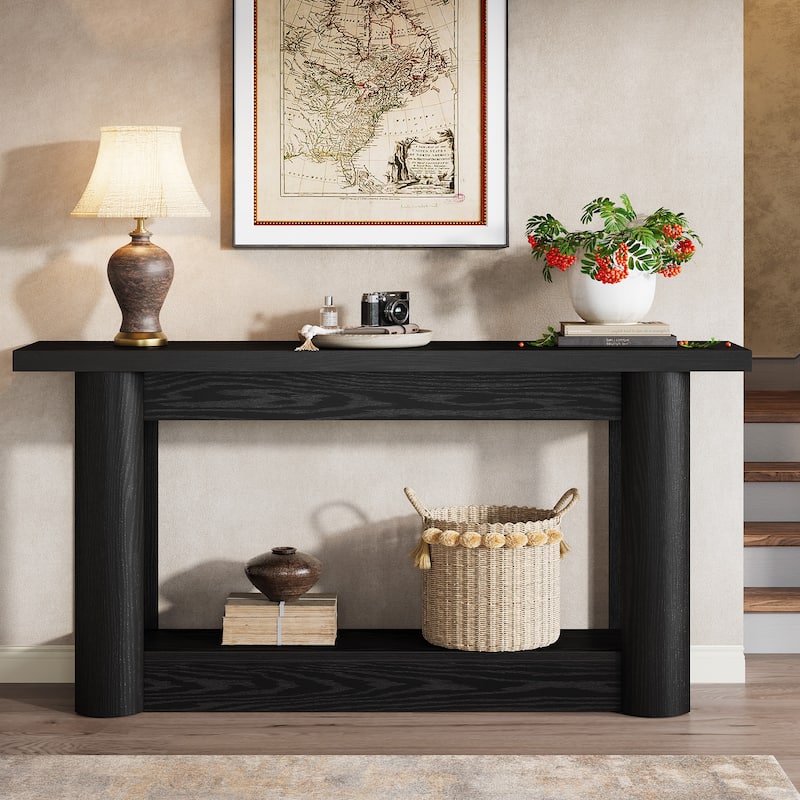 63-Inch Farmhouse Console Table, 2-Tier Narrow Long Sofa Table
