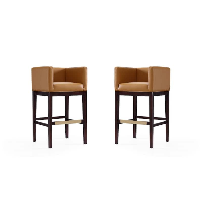 Manhattan Comfort Kingsley 38 in. Dark Walnut Beech Wood Barstool (Set of 2) - Camel