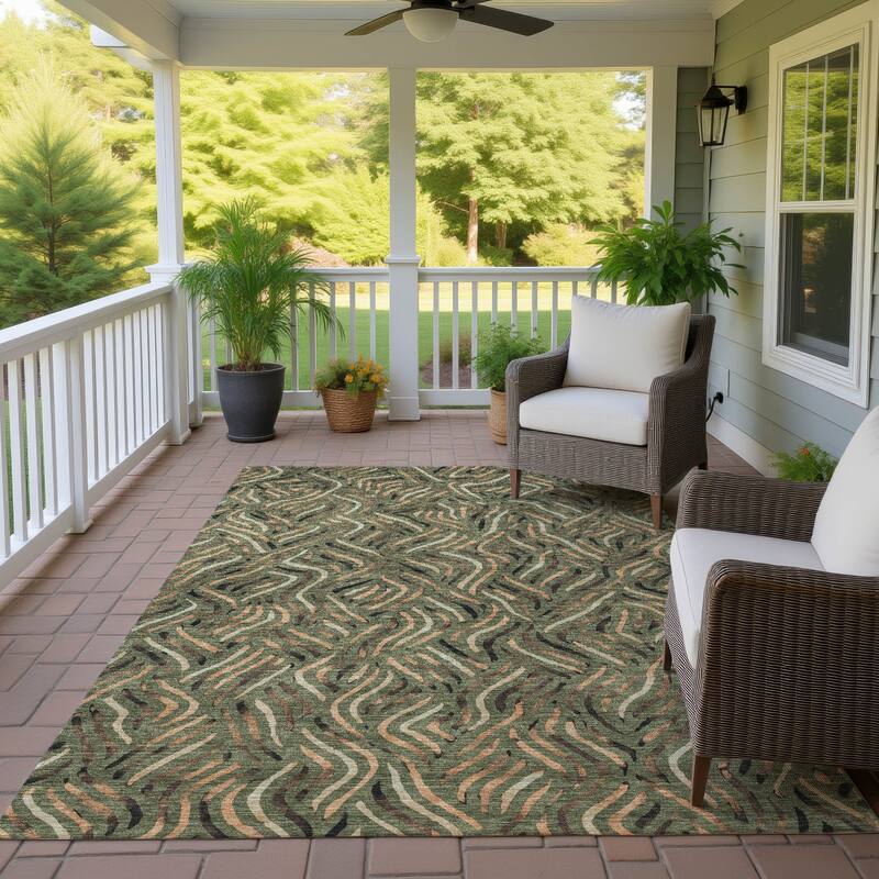 Machine Washable Indoor/ Outdoor Modern Jamie Chantille Rug - Olive - 2'6" x 3'10"